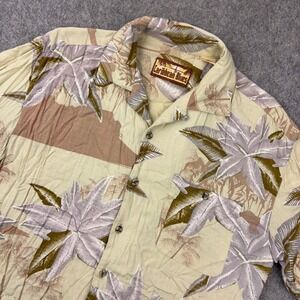 Caribbean Blues Shirt Mens Medium Tan Tropical Loop‎ Collar Rayon Aloha Hawaiian